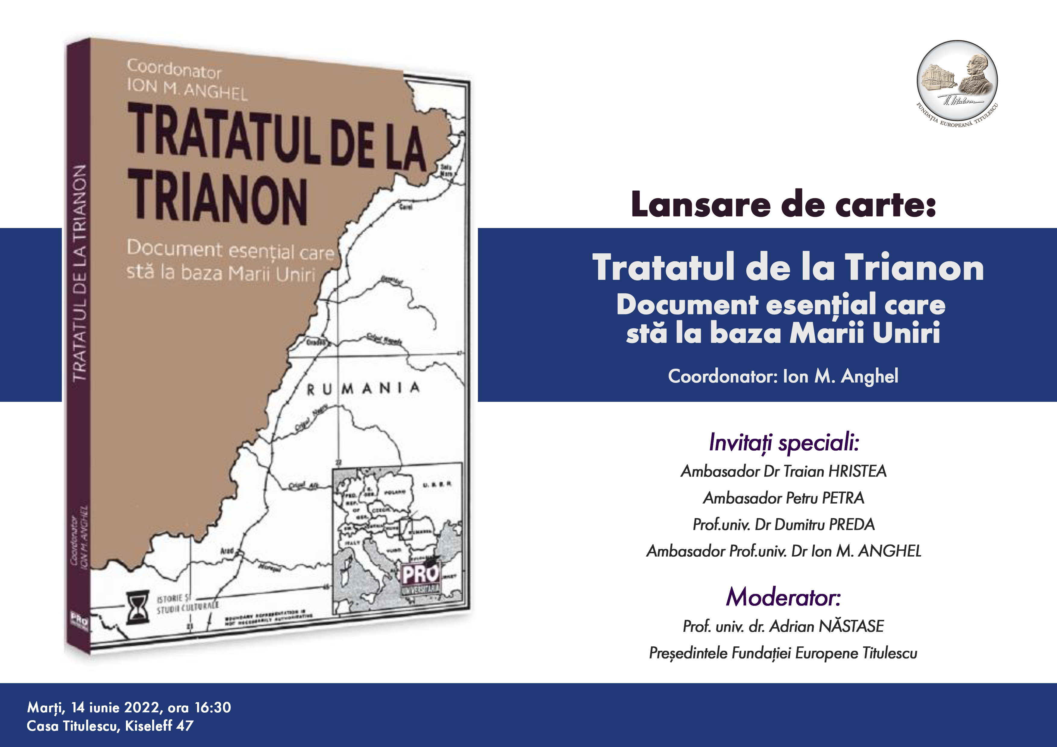 Lansare de carte la FET: „Tratatul de la Trianon. Document esenţial care stă la baza Marii Uniri”